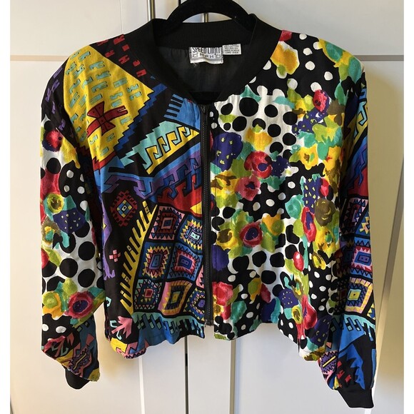 Speed Limit MPH Vtg Floral Bright Geometric 80s 90s Womens Large Jacket Bold - Picture 1 of 10